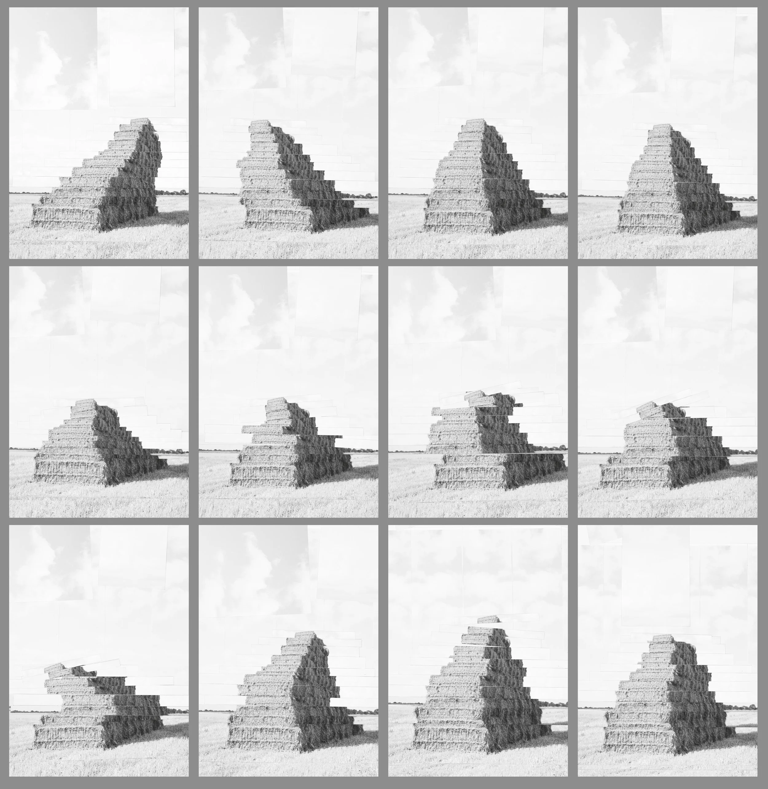 12 Temples in perspex box. 90x90cm