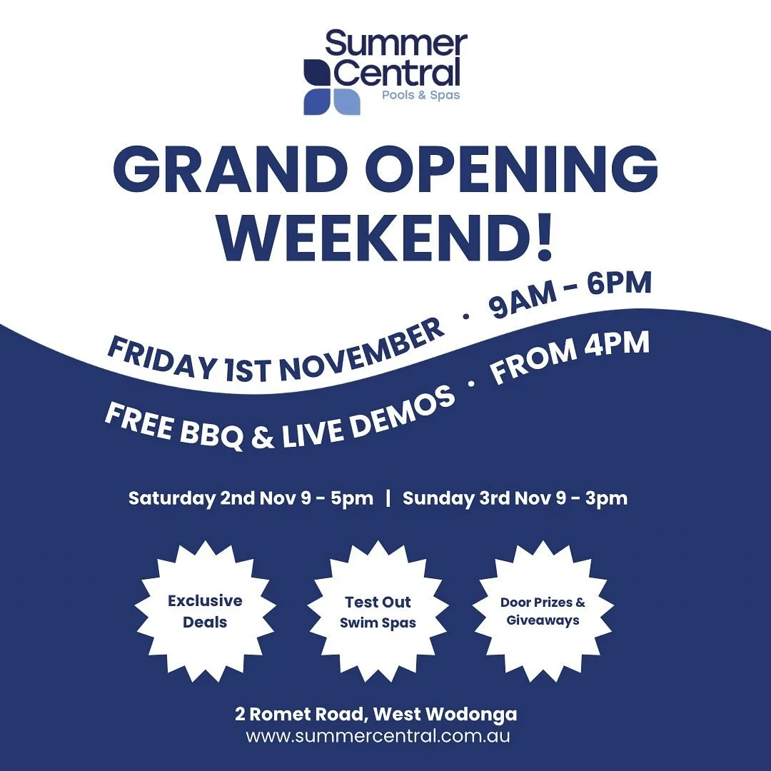 GRAND OPENING WEEKEND!

Free BBQ, live demos and giveaways Friday from 4pm. Come on down, have a look and even bring your towel to test out a swim spa for yourself! Open all weekend, can&rsquo;t wait to see everyone there. 

📍2 Romet Road, West Wodo