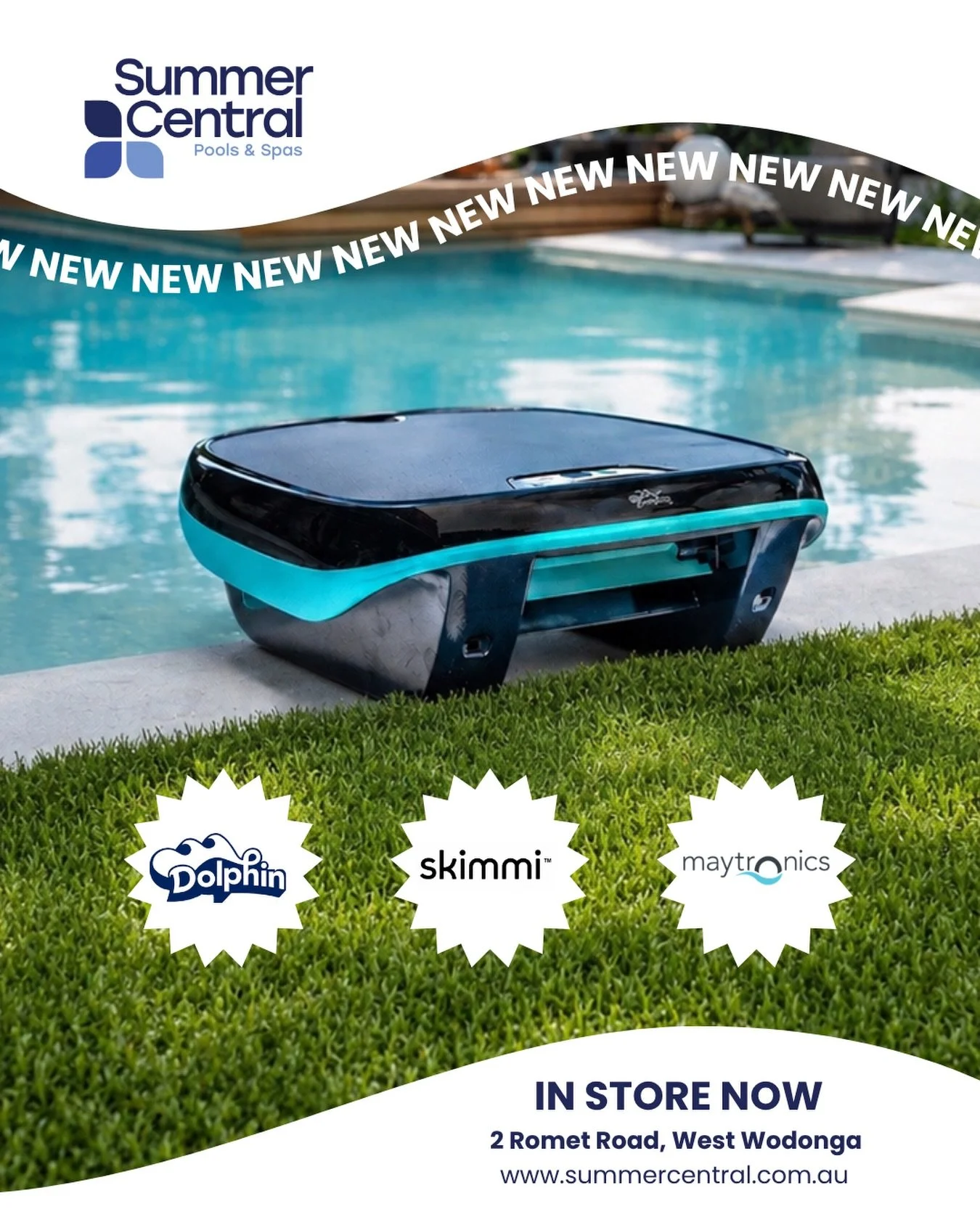 NEW Product Highlight | Dolphin Skimmi 🐬 

Meet the Dolphin Skimmi by Maytronics. Say goodbye to old-school skimming and keep those leaves at bay! 

✔️ Cordless
✔️ Solar powered with auto recharge
✔️ Smart obstacle sensors 
✔️ Cleans pool surfaces u