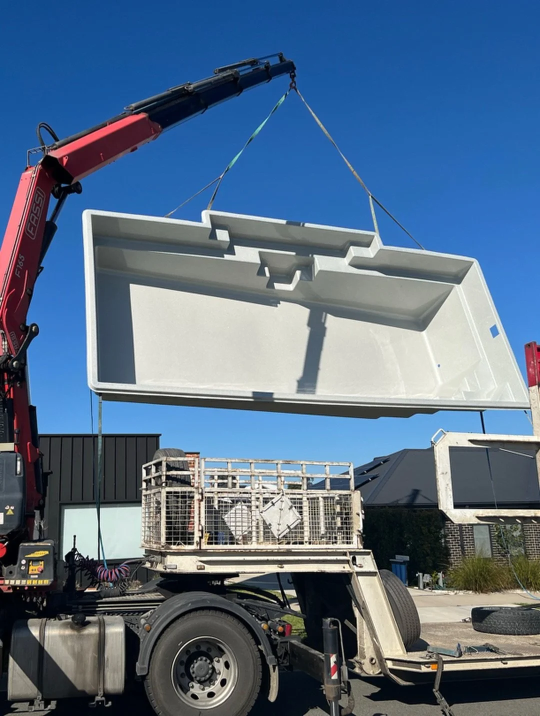 Delivery &amp; Install ✔️ 

The perfect spring weather for a dream pool to go in this Thurgoona backyard ☀️ Featured is the Maradona from Conquest Pools which is a great all rounder. Functional access points, full perimeter safety ledge, large swimmi