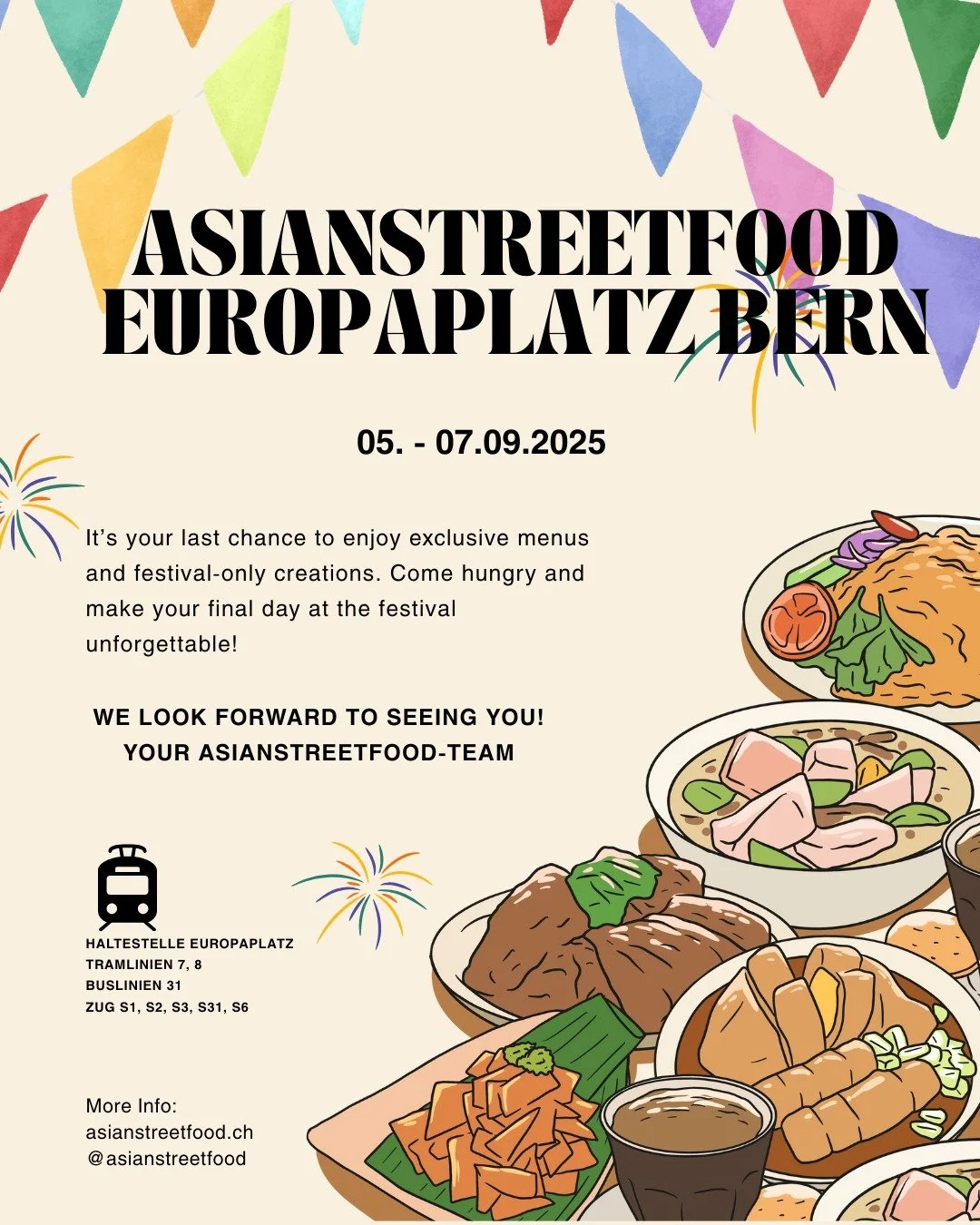 ✨ Schon bald ist es wieder soweit! ✨
Geniesst mit uns vom 05.&ndash;07.09.2025 ein letztes Mal in diesem Jahr die authentischen und leckeren Gerichte &amp; Getr&auml;nke aus Asien. 🥢🍜🍹

Wir hoffen auf bestes Wetter und gute Stimmung &ndash; aber k