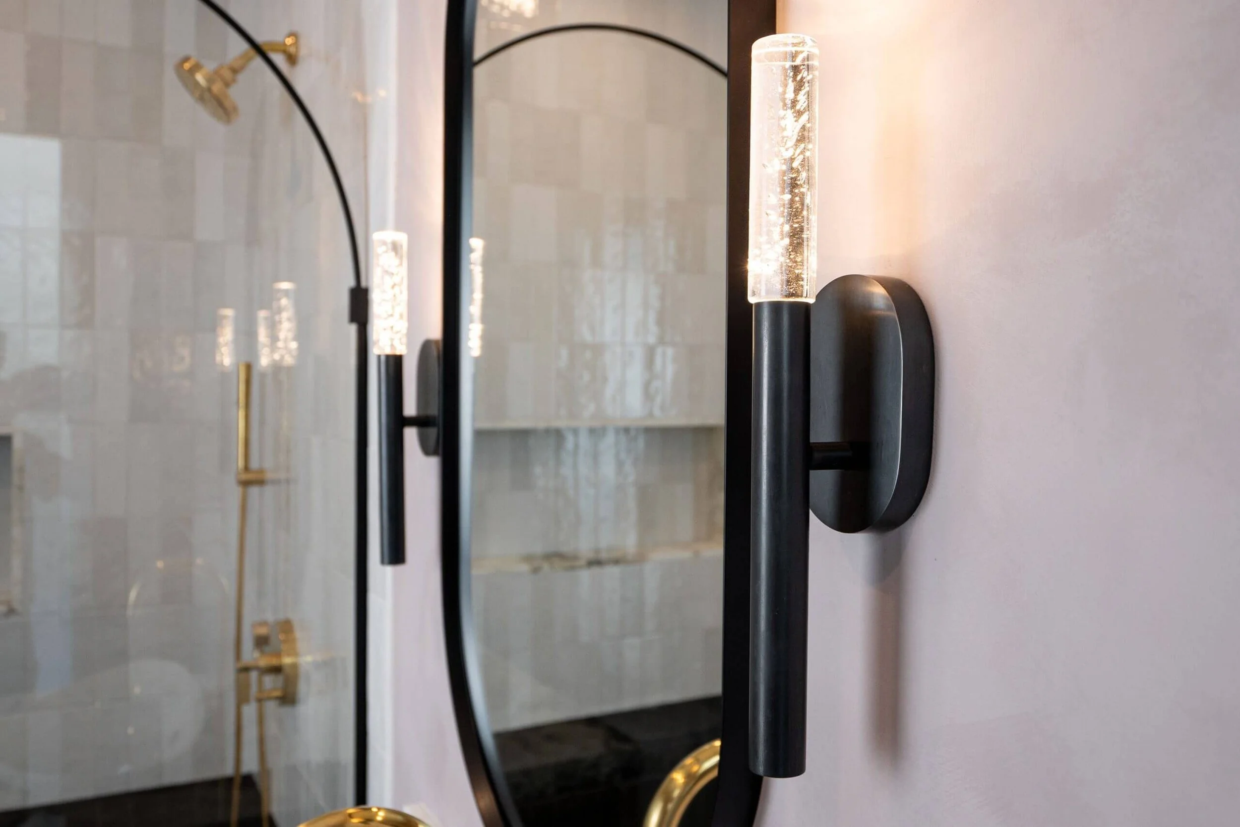 Custom wall mirror and lighting in Luxury Toorak bathroom