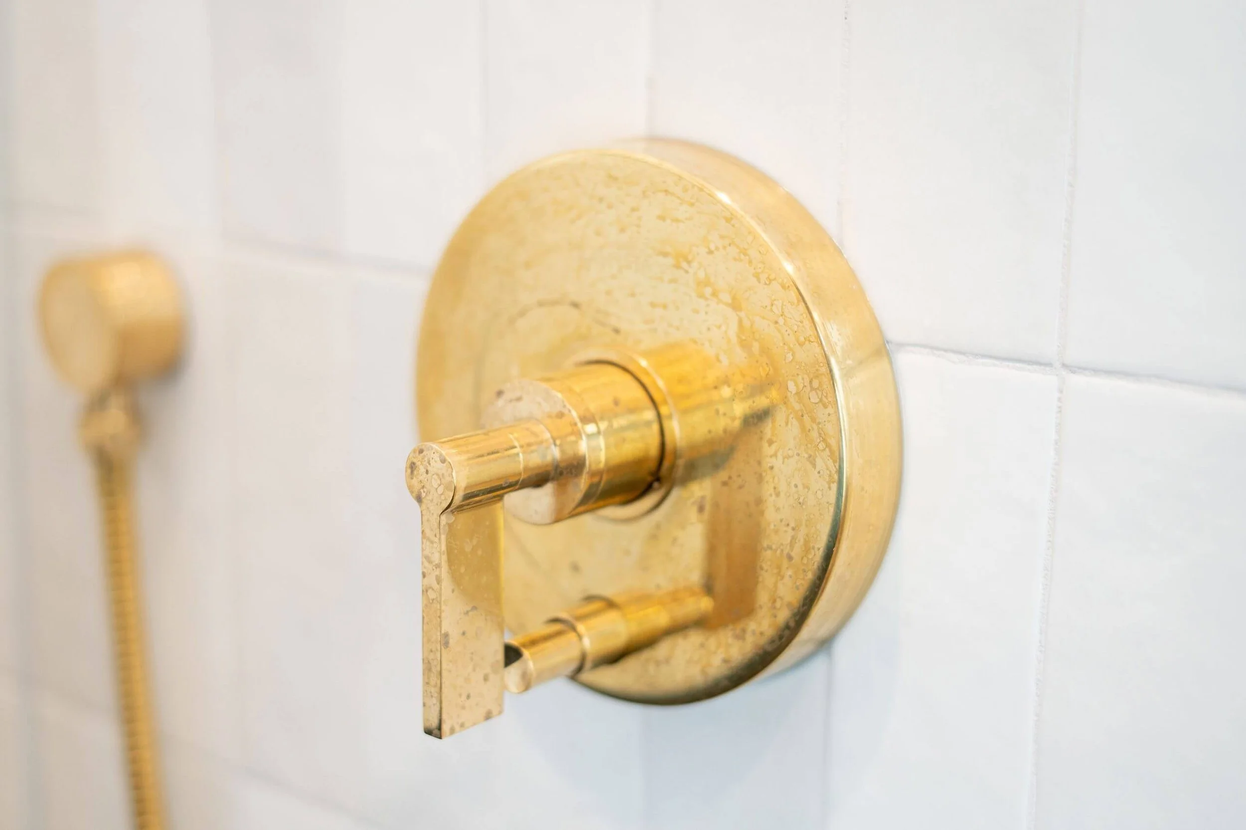 Sussex brushed brass shower and premium vertical tiling Toorak bathroom remodel