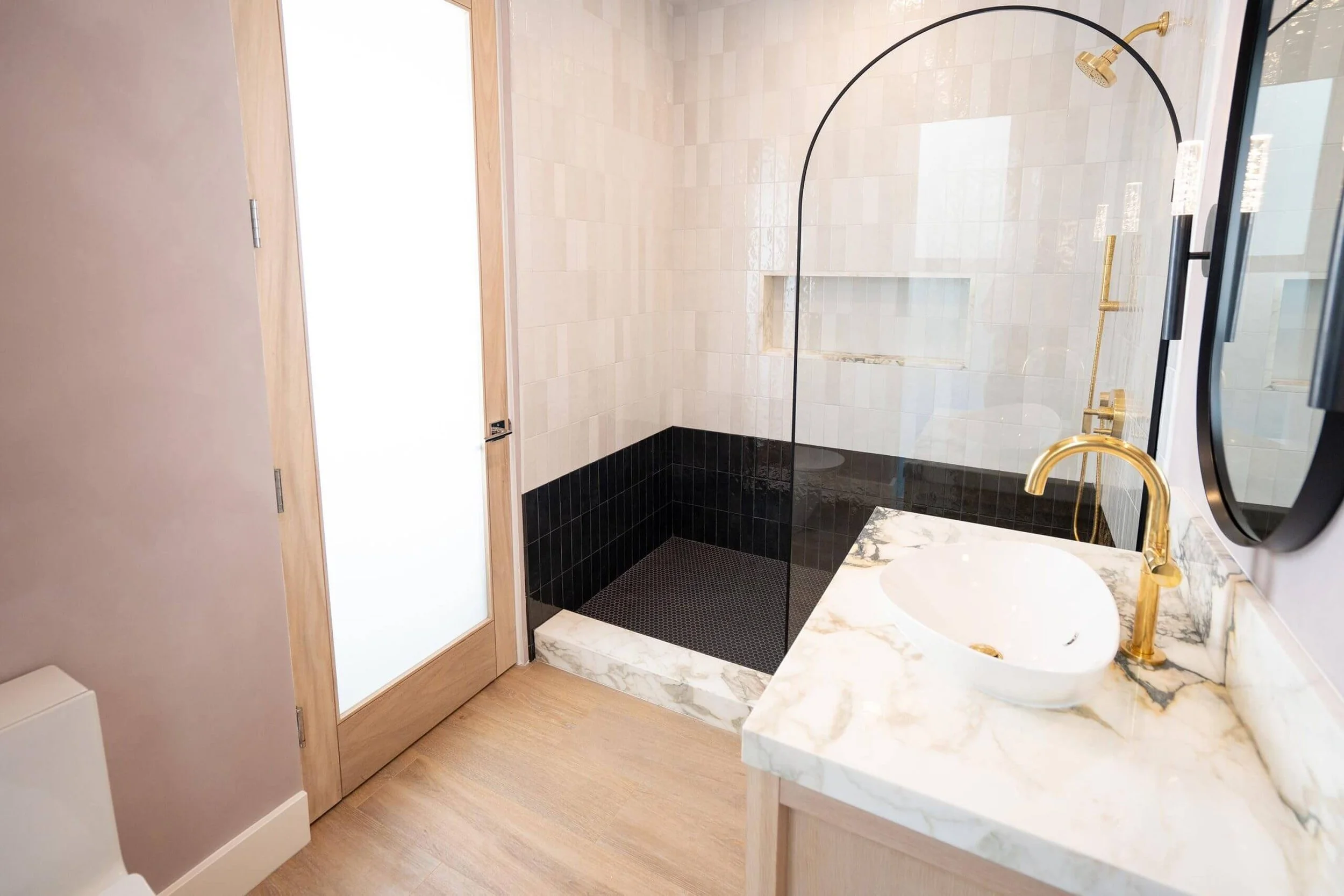 Custom shower screen in luxury Toorak bathroom