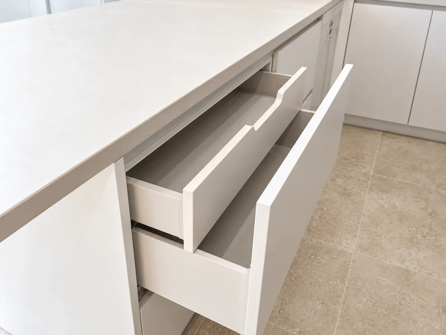 Custom soft-close kitchen drawers in a South Yarra kitchen renovation