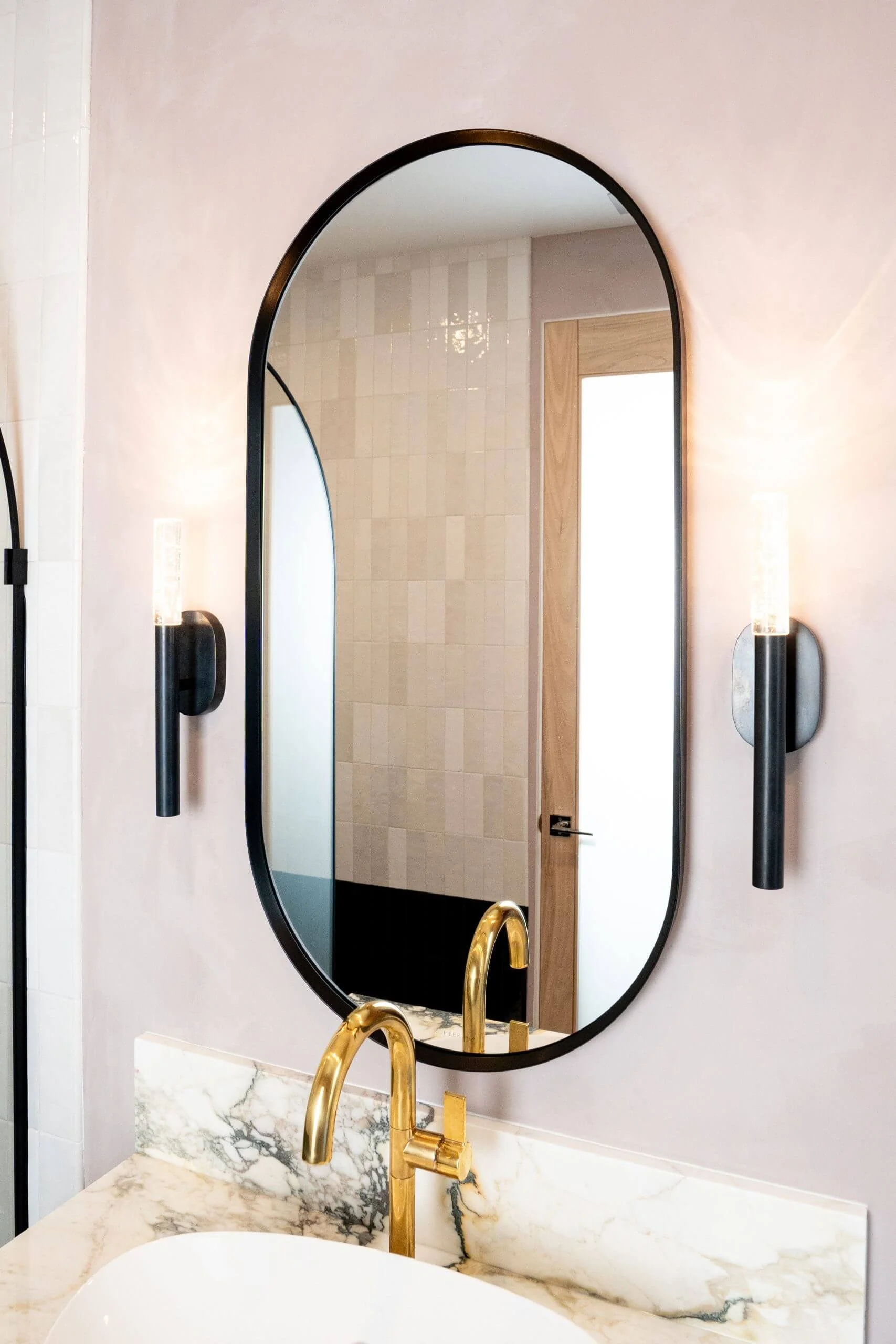Luxury Toorak bathroom vanity featuring a Kohler vessel basin and custom wall mirror