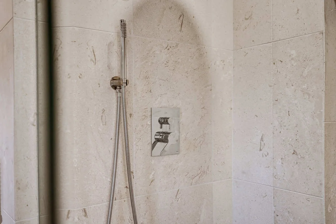 Custom concrete shower in Essendon bathroom renovation