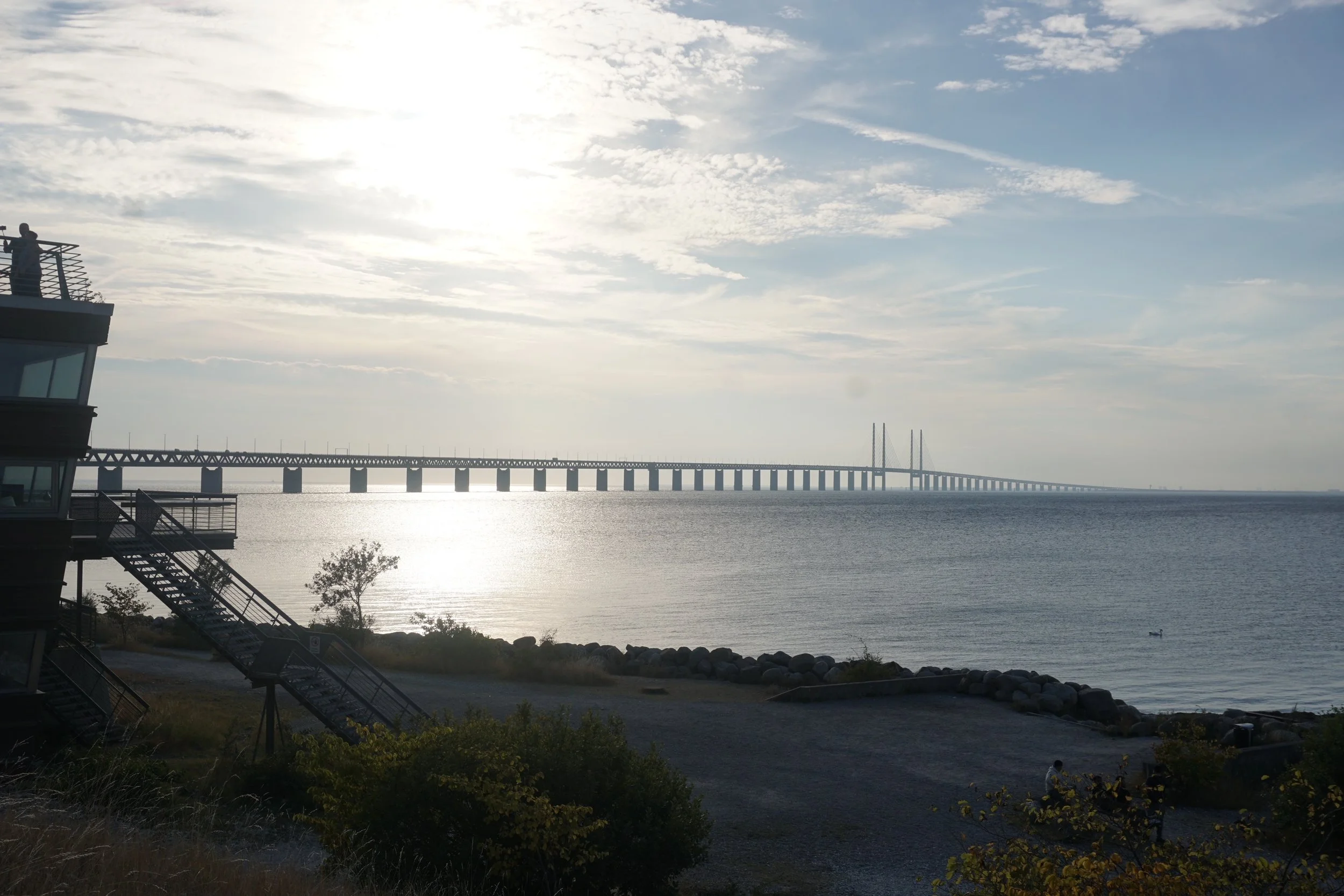 Bridge and waters that connect Sweden and Denmark