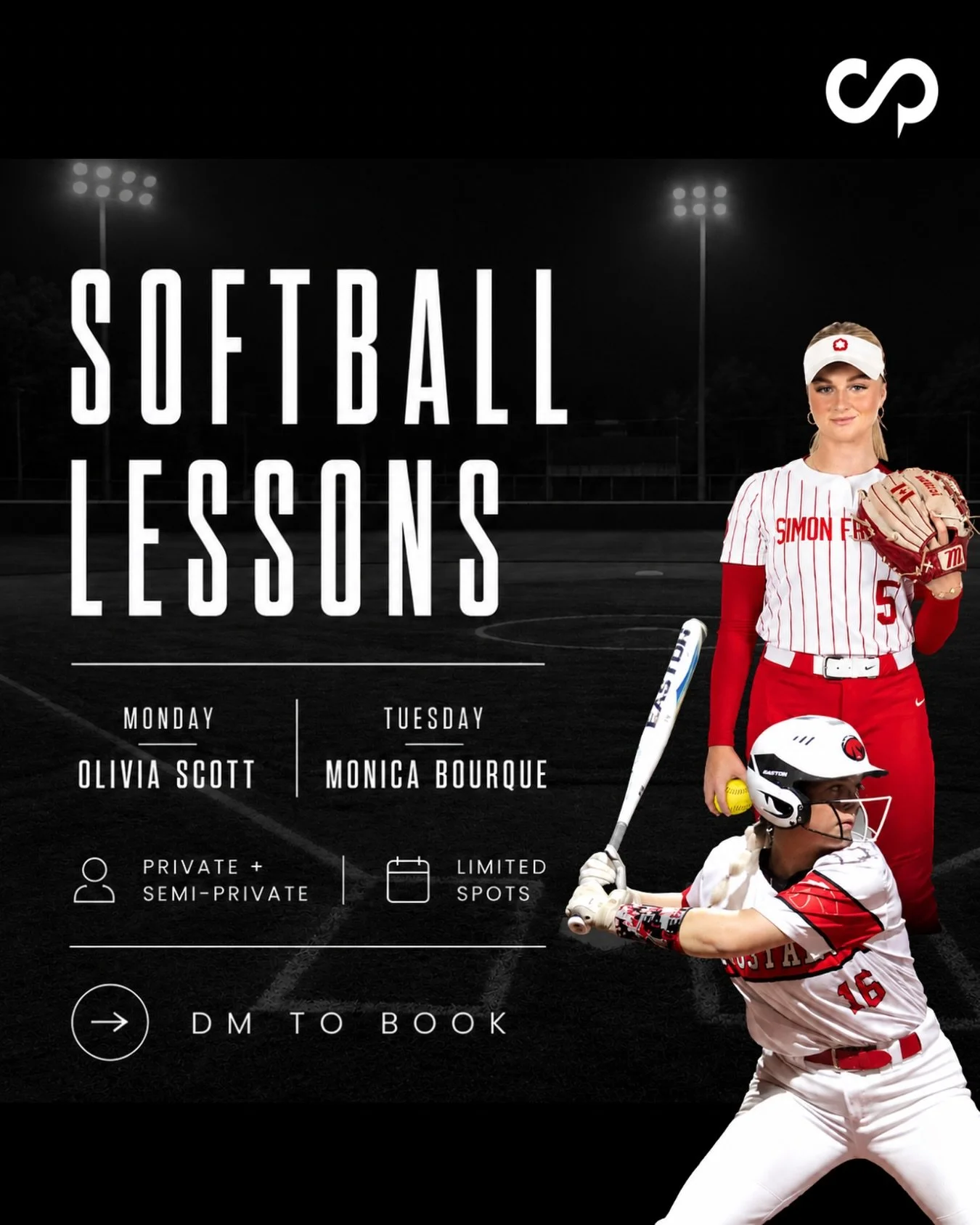 Softball lessons are officially live 🥎 

Monday &mdash; Olivia Scott
Tuesday &mdash; Monica Bourque

Private + semi-private options available.
Very limited spots remaining.

DM to reserve your spot.