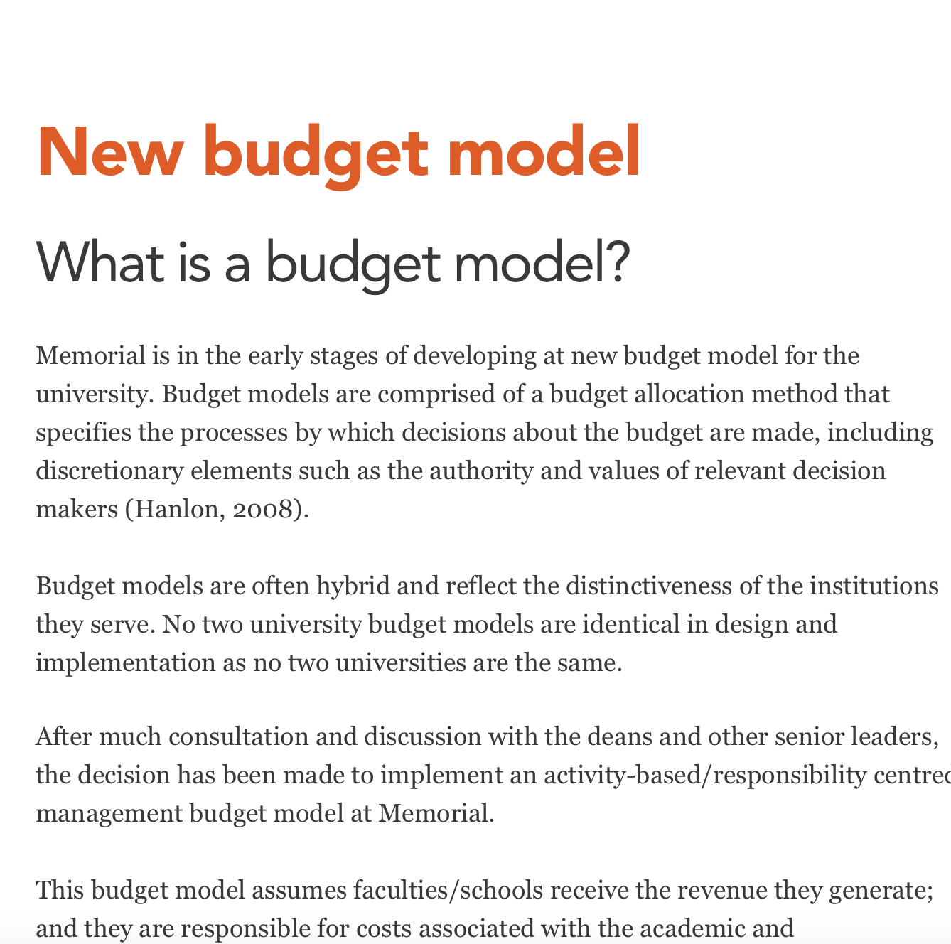 Memorial introduces activity-based budget model
