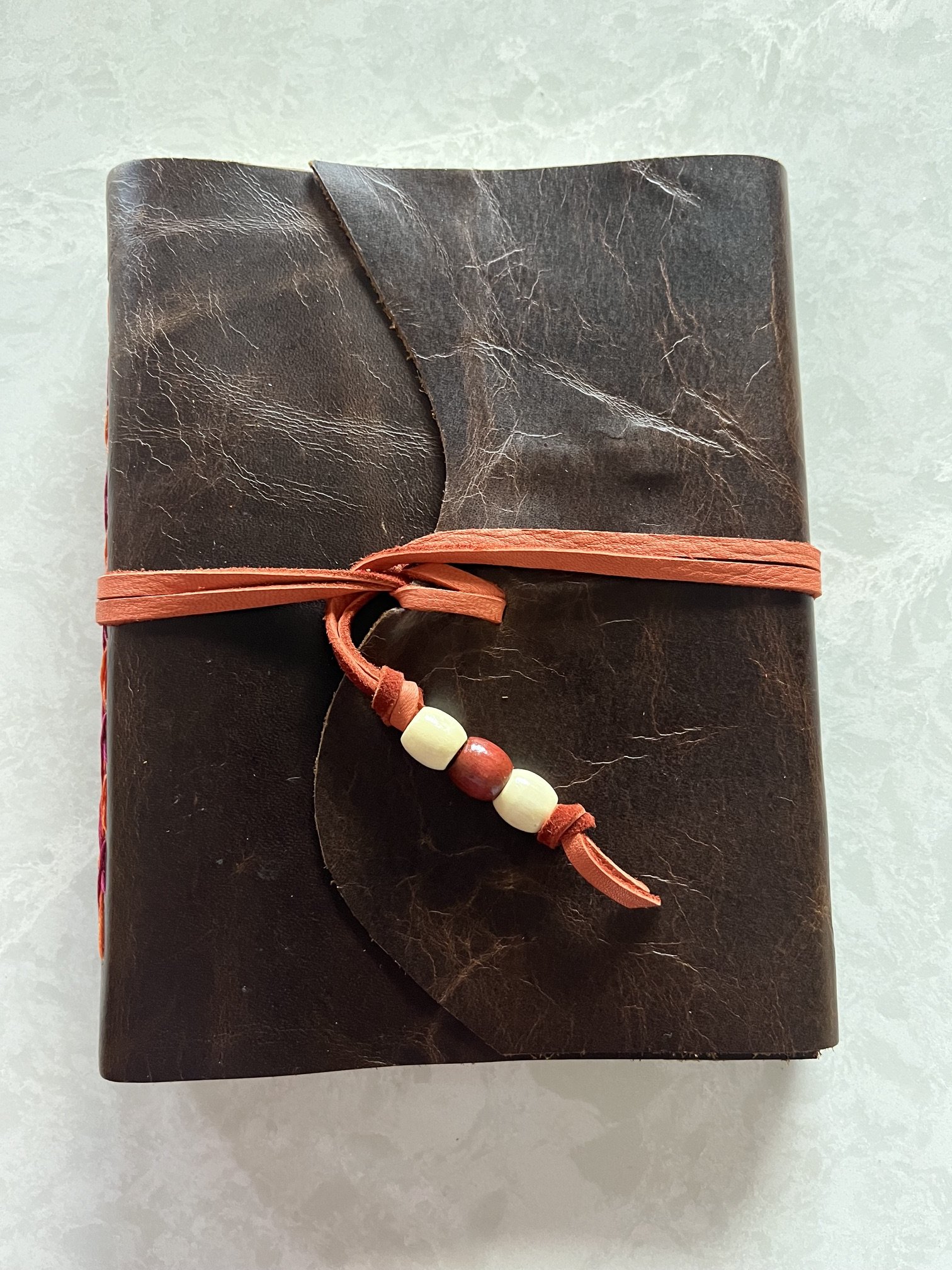 Larger Leather Book, Herringbone Stitch