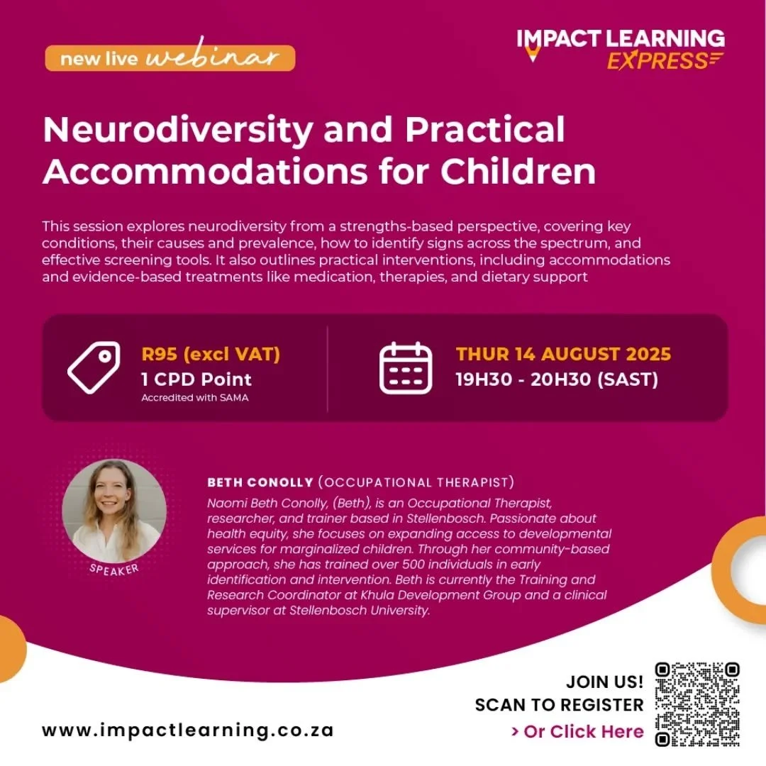 Ever wondered what practical, everyday accommodations you can use to create a neurodiversity-affirming practice? 🧠

Take an hour on 14 August from 19:30 - 20:30 to hear about some evidence based and practical techniques you can use to help children 