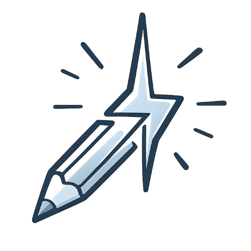 A stylized illustration of a blue pen drawing a star with glowing lines and motion marks.