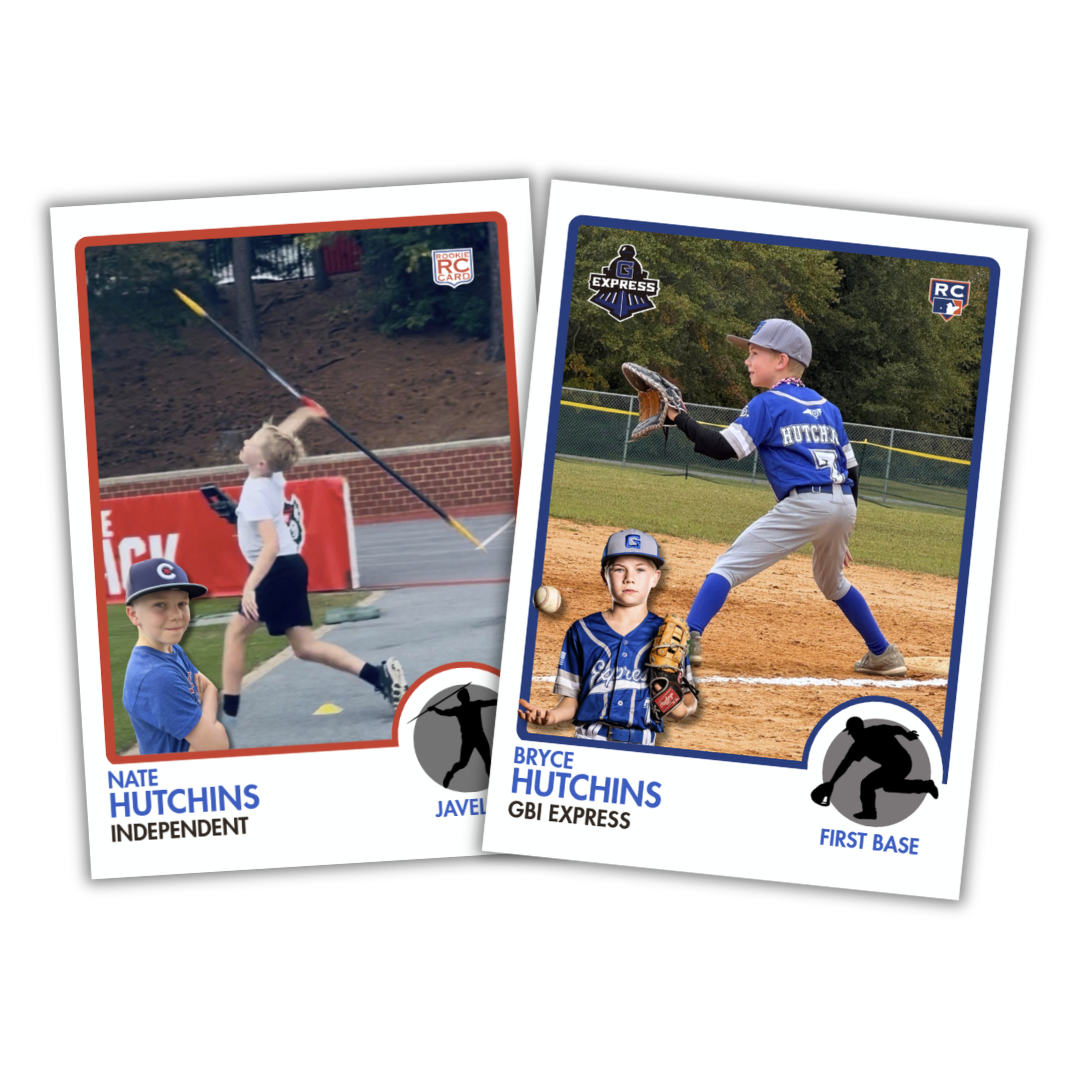 A pair of custom cards javelin and baseball cards