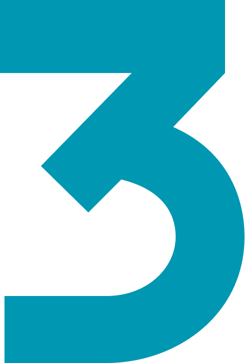 Large teal number 3 on a black background.