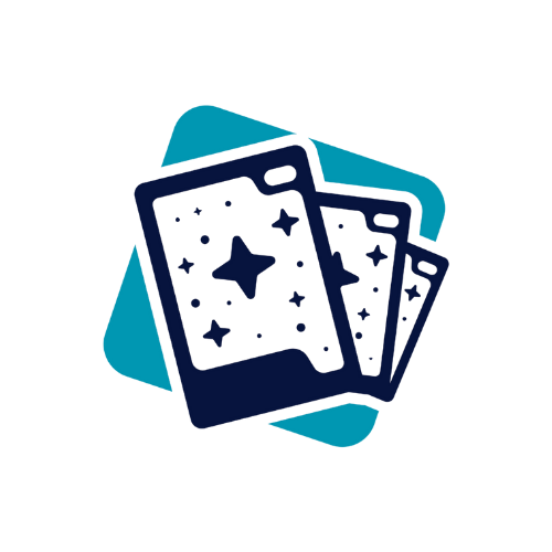 Digital illustration of three playing cards with space-themed designs, over a teal background.