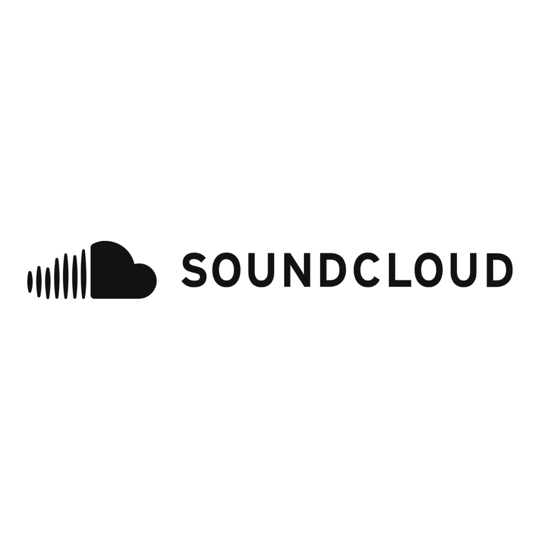 Black logo with a cloud and sound wave, and the word 'SOUNDCLOUD' in black.