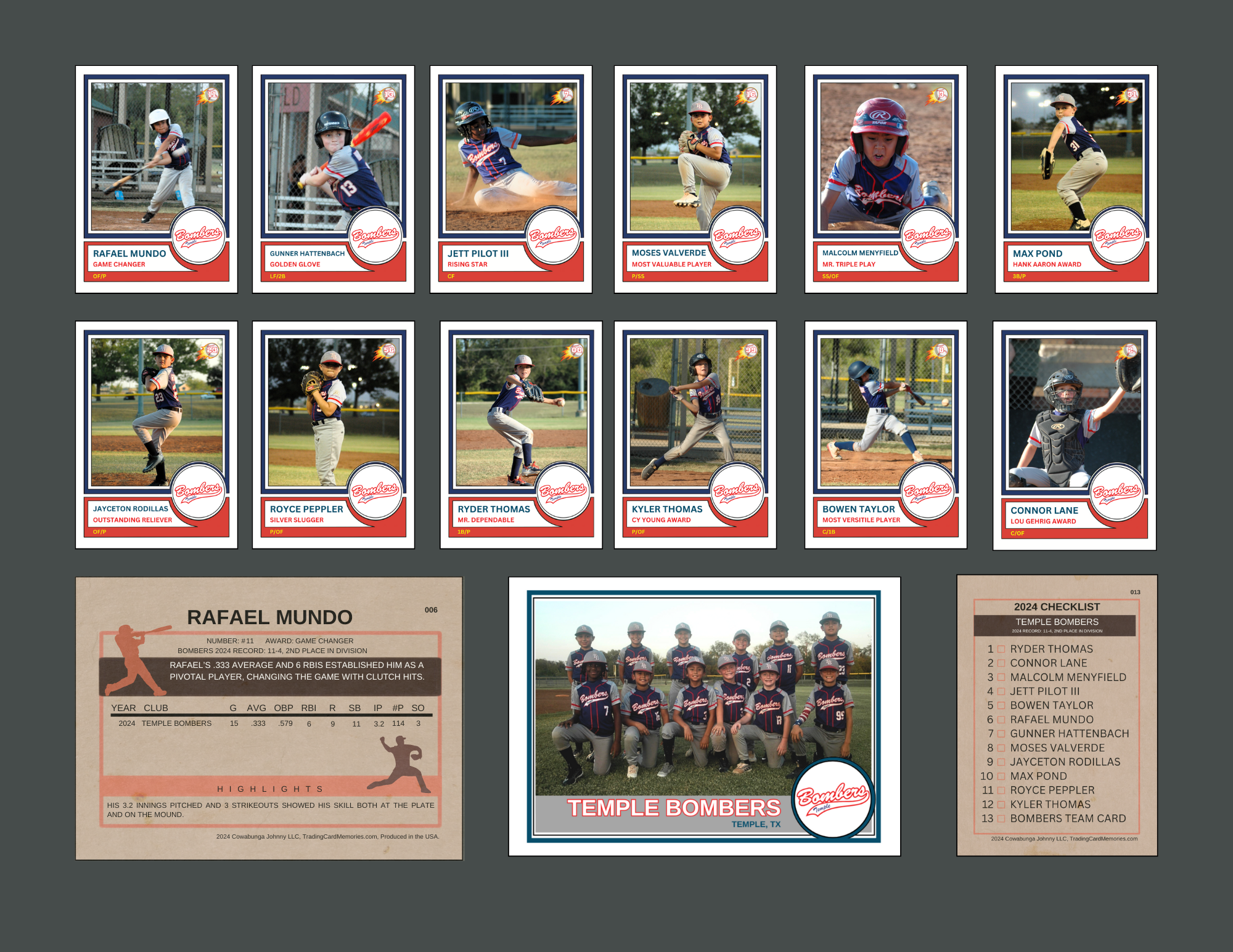 Temple Bombers Little League Team Set with Checklist