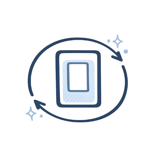 A stylized icon of a zero inside a circle, with arrows surrounding the circle, indicating a cycle or process.
