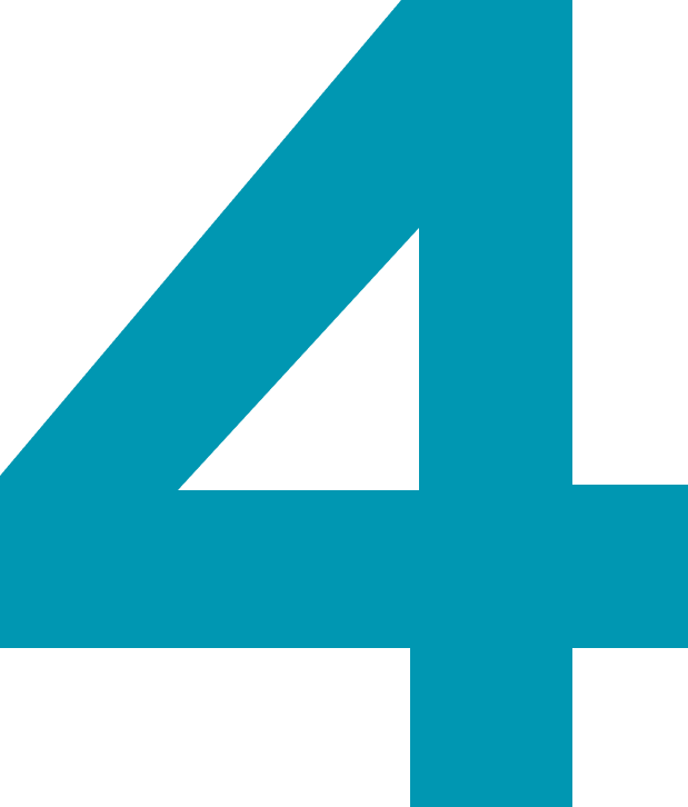 Large teal number 4 on a black background.