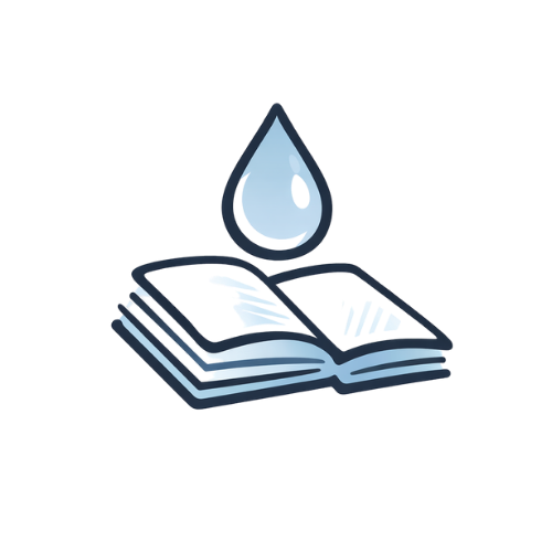 Open book with a water droplet above it