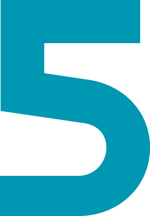 Close-up of a stylized blue number five on a black background.