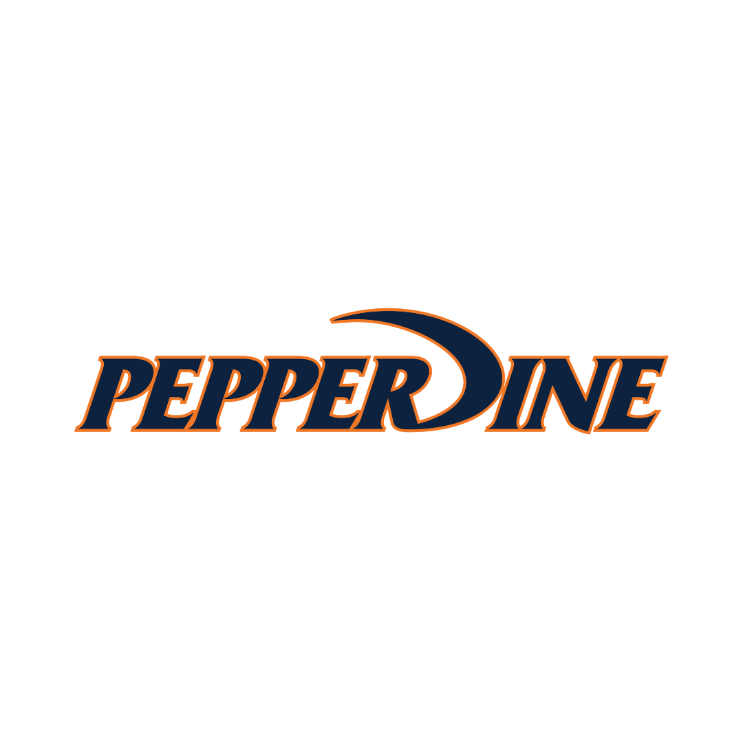 Logo of Pepperdine University featuring a stylized wave and the word 'PEPPERDINE' in blue and orange