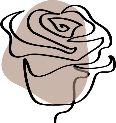 An abstract drawing of a rose with black outlines and shades of brown.