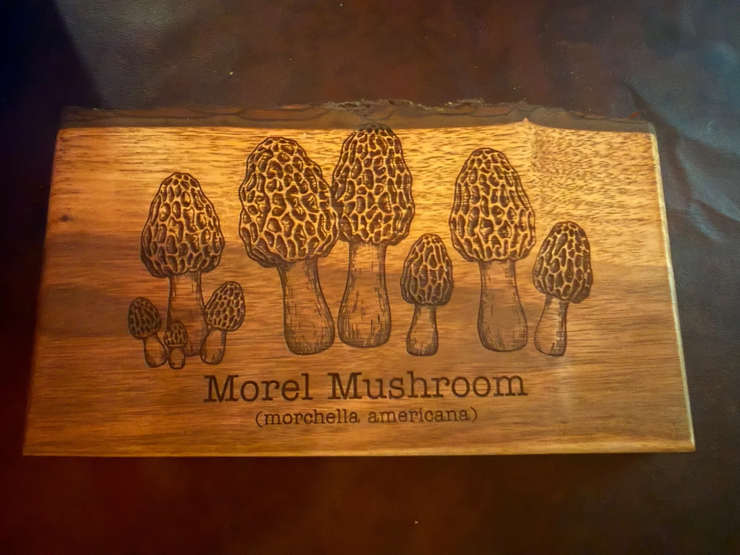 Engraved morel mushroom wood sign by Firstborn Mercantile