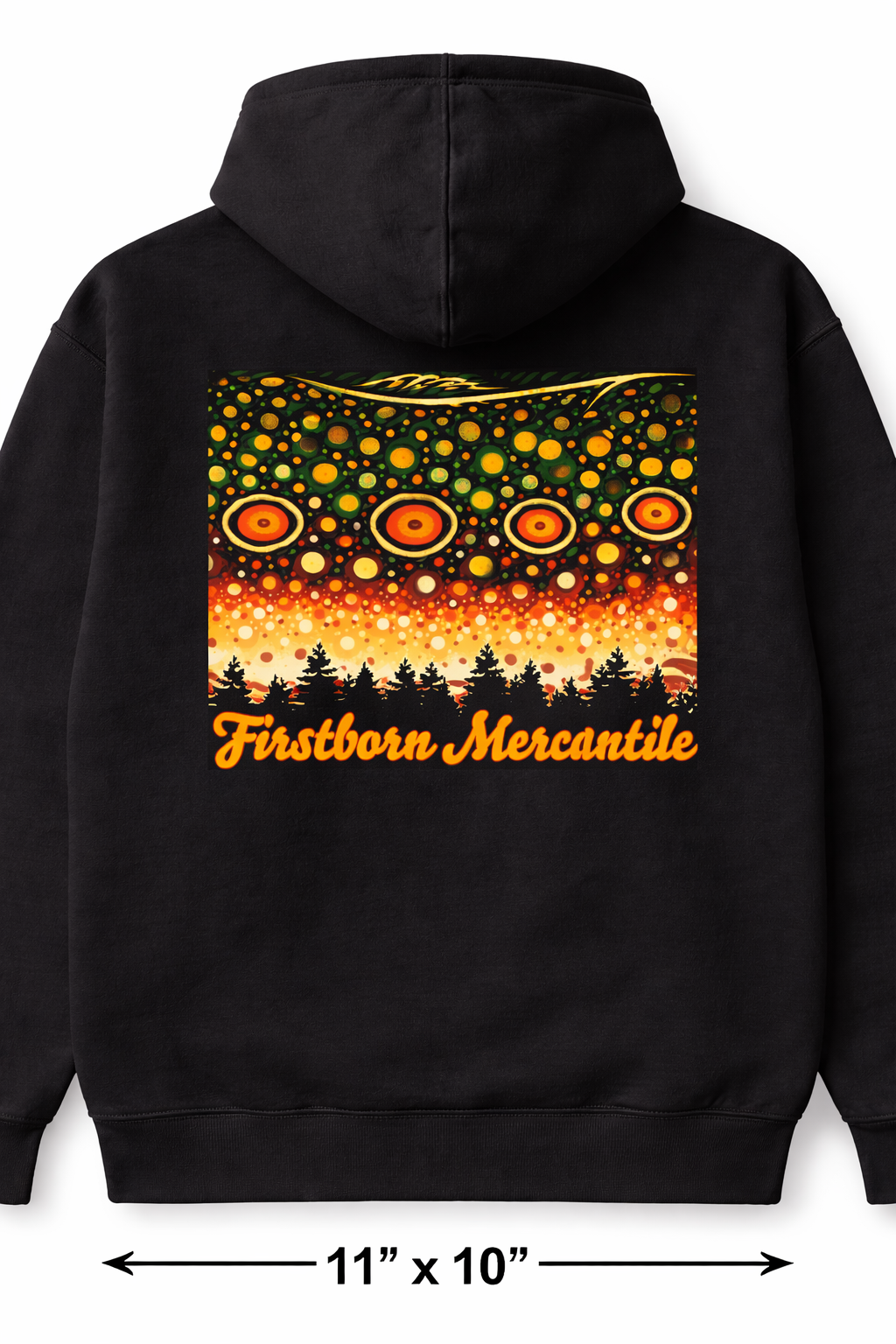 Colorful trout design on hoodie back.png