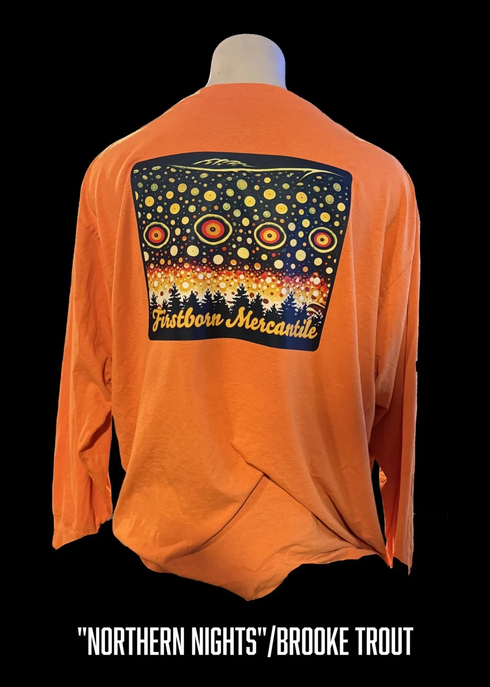 Orange Northern Nights brook trout shirt by Firstborn Mercantile