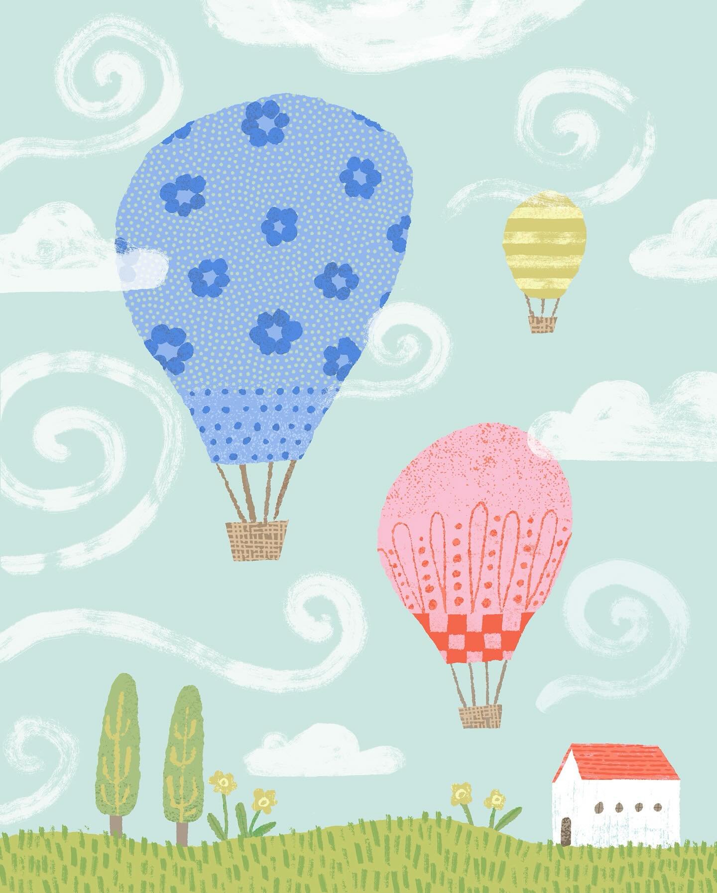 Here&rsquo;s commission 2/3 for my friend&rsquo;s nursery! I really liked designing the different patterns of these hot air balloons- I want to ride in one! 

.
.
.
.
.
.
.
#childrensillustration #kidsbookillustration #whimsicalillustration #softillu