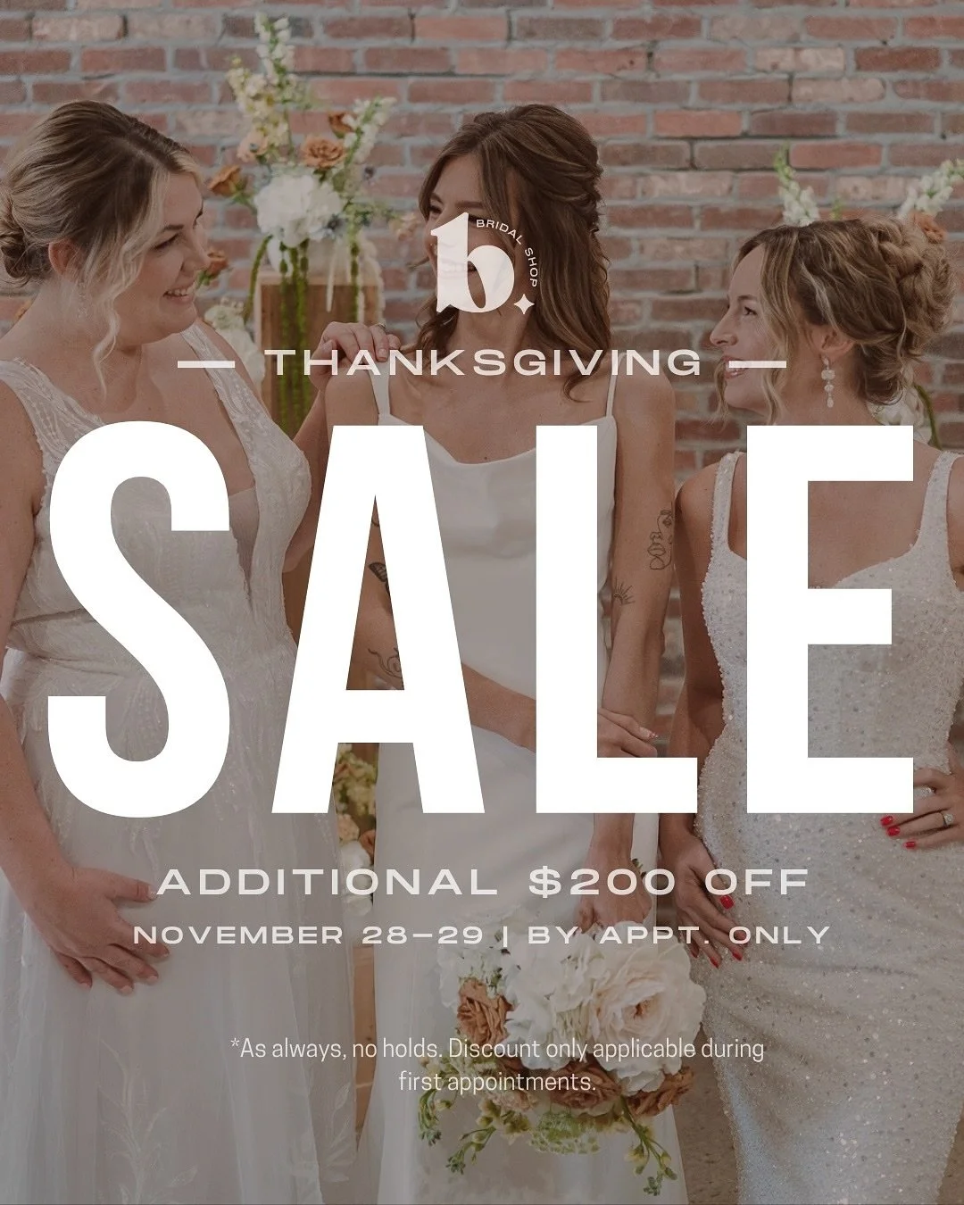 Boom shakalaka! 💥 It&rsquo;s that time again! Our famous Thanksgiving weekend SALE is back! $200 off every. single. gown. in. shop. during your first appt with us November 28 &amp; 29! 😌

Link in bio to secure your spot! I wouldn&rsquo;t wait if I 