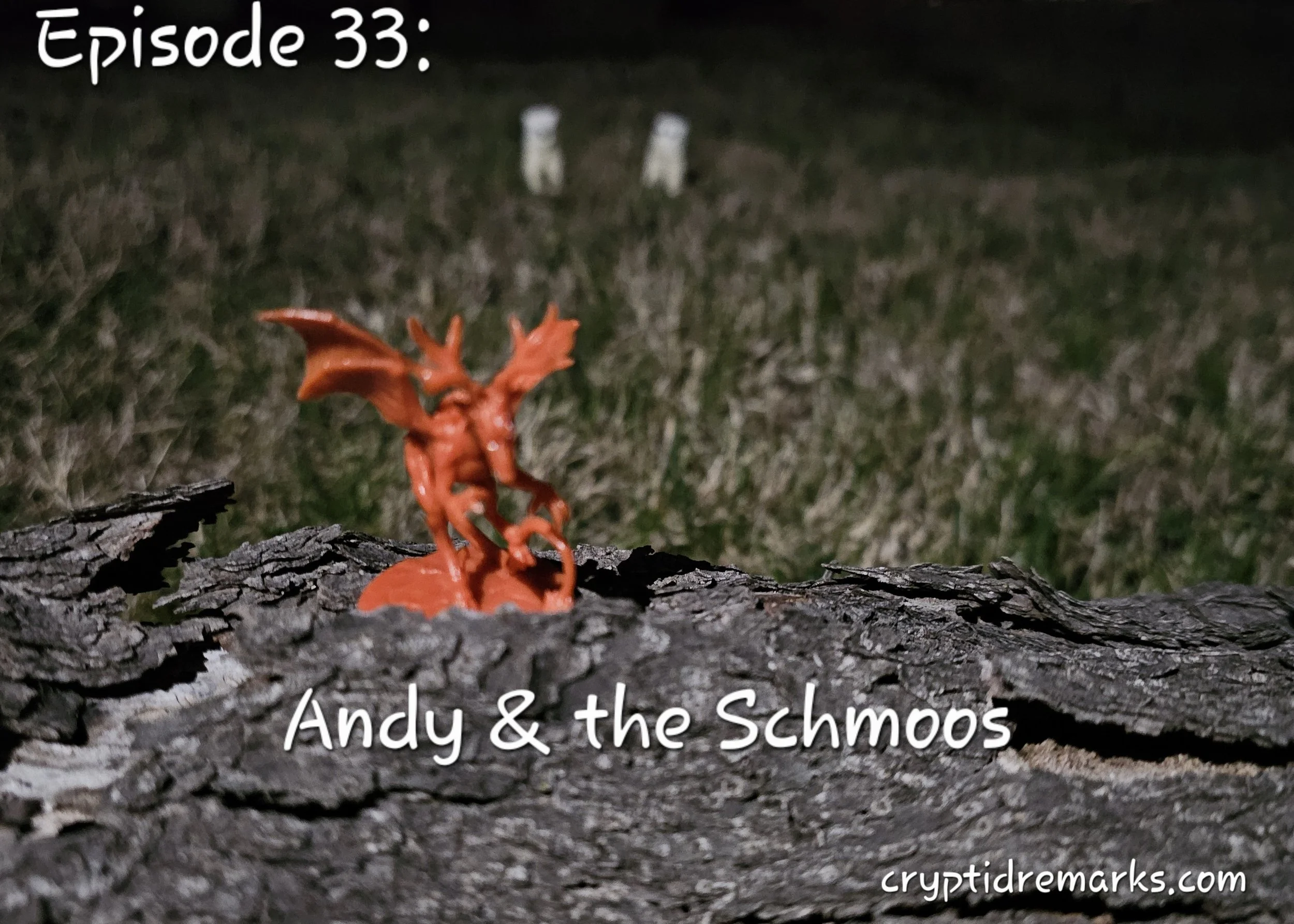 A figurine of a devilish imp sitting on a log