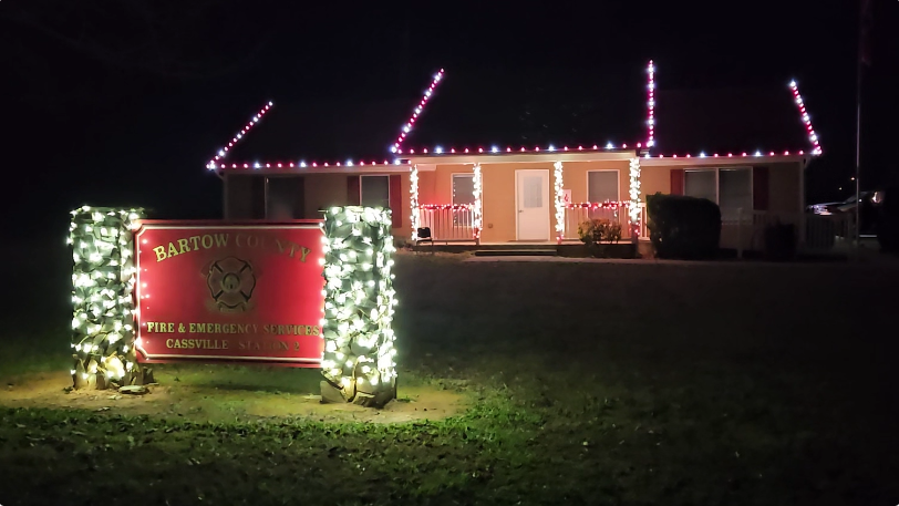 Bartow County Fire and Emergency Services station #2 Christmas lights designed and installed by Rich Lighting Co