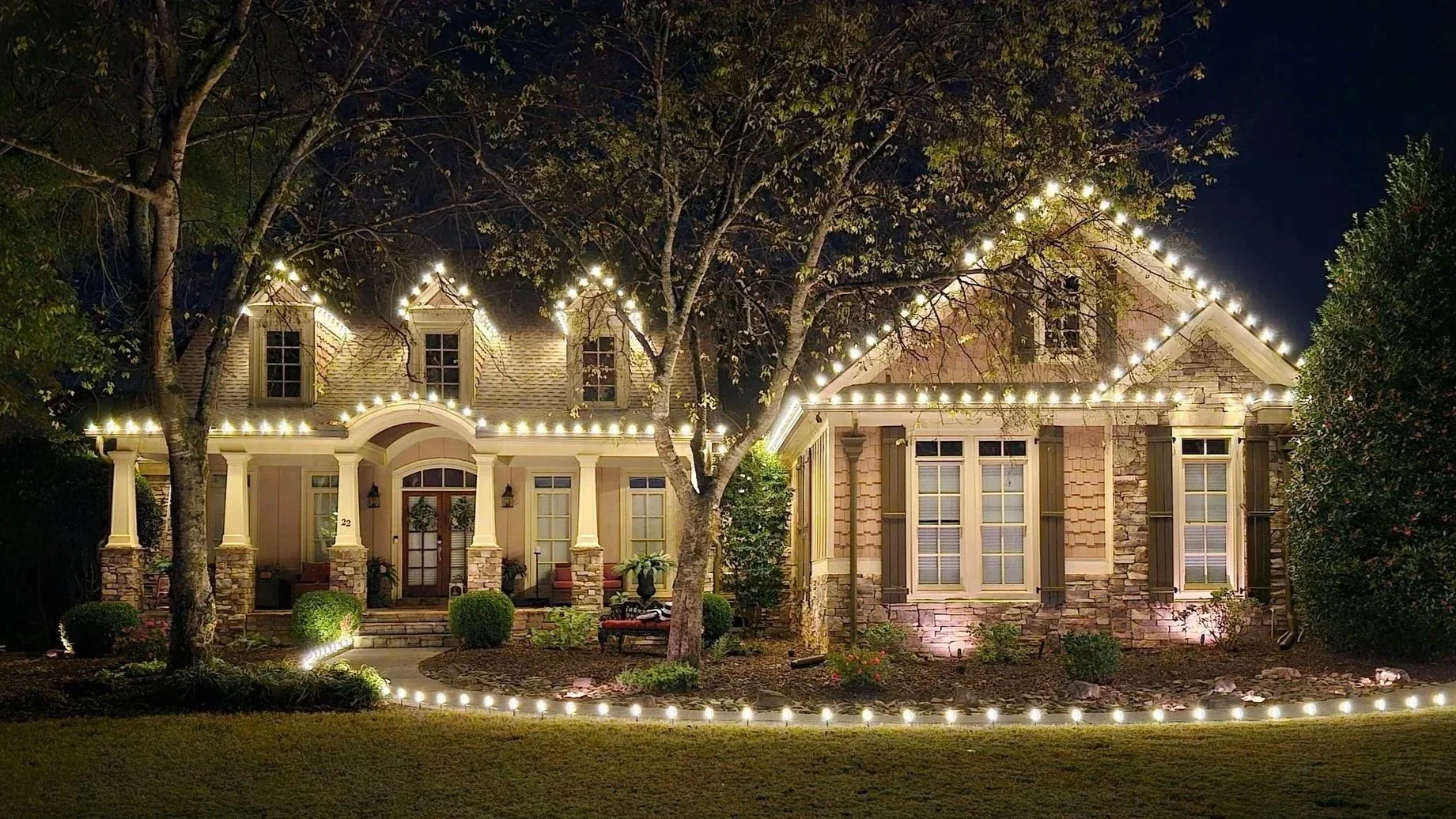 Christmas light installation in the River Shoals community in Cartersville, GA