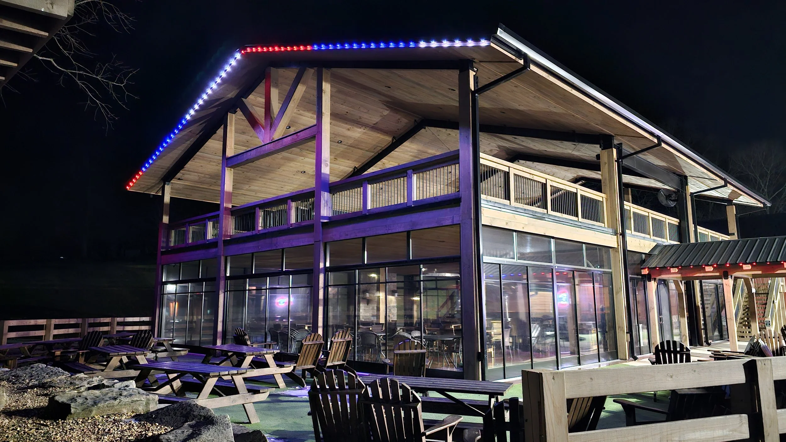 Invisilights patriotic lights permanent lighting Reeces cider ellijay
