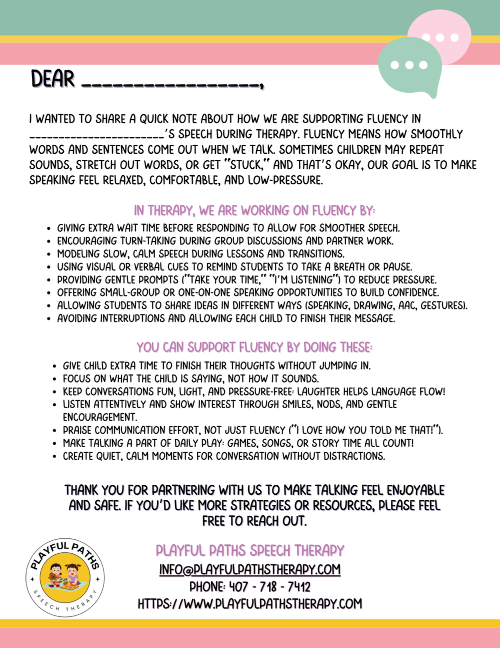 Teacher Note for Fluency — Free Speech Therapy Resource for Educators ...