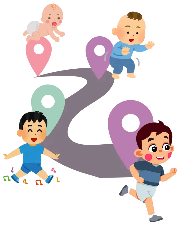 Illustration of children following a developmental path, representing support for developmental delays