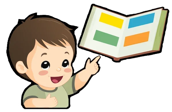 Illustration of a child holding a book, representing language learning and communication development
