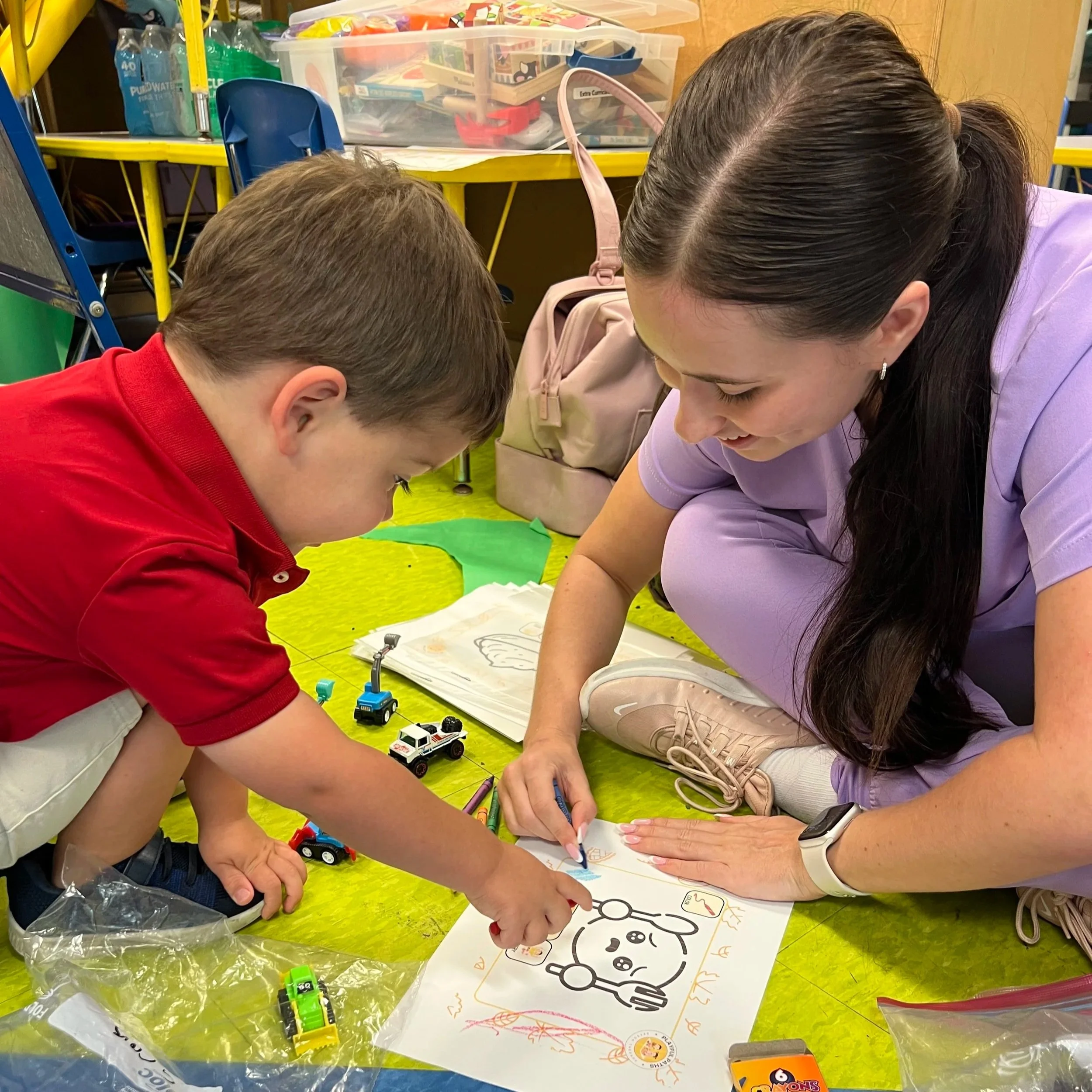 Mckenzi in a Speech Therapy Session using our Playful Paths Speech Therapy LLC Thanksgiving Coloring Book Pages