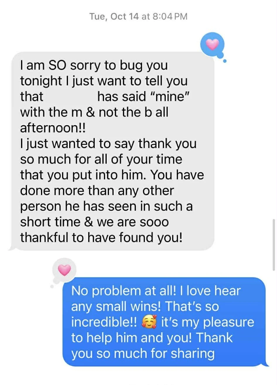 Client message shout out to Playful Paths Speech Therapy LLC