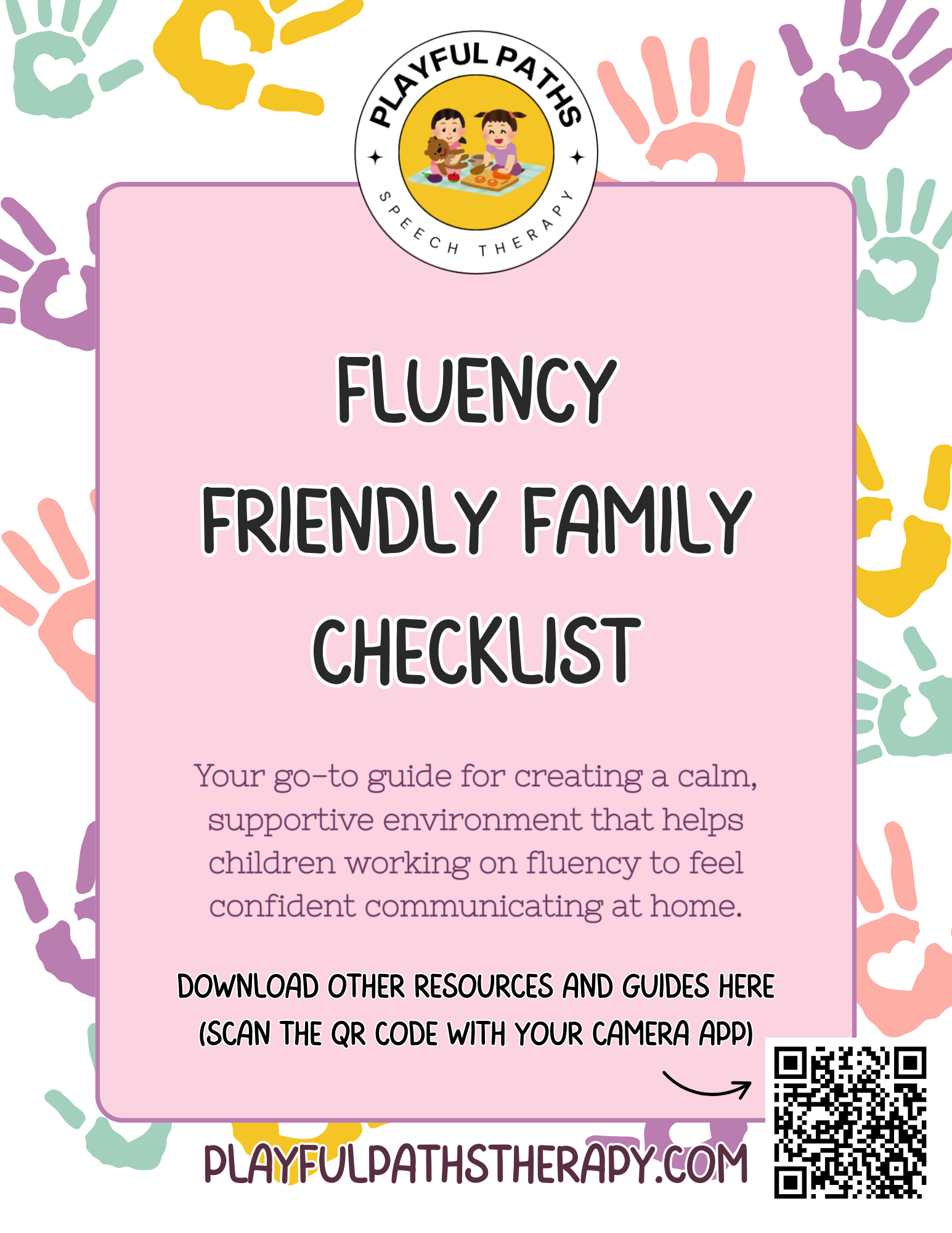 Playful Paths Speech Therapy Fluency Friendly Family Checklist Cover