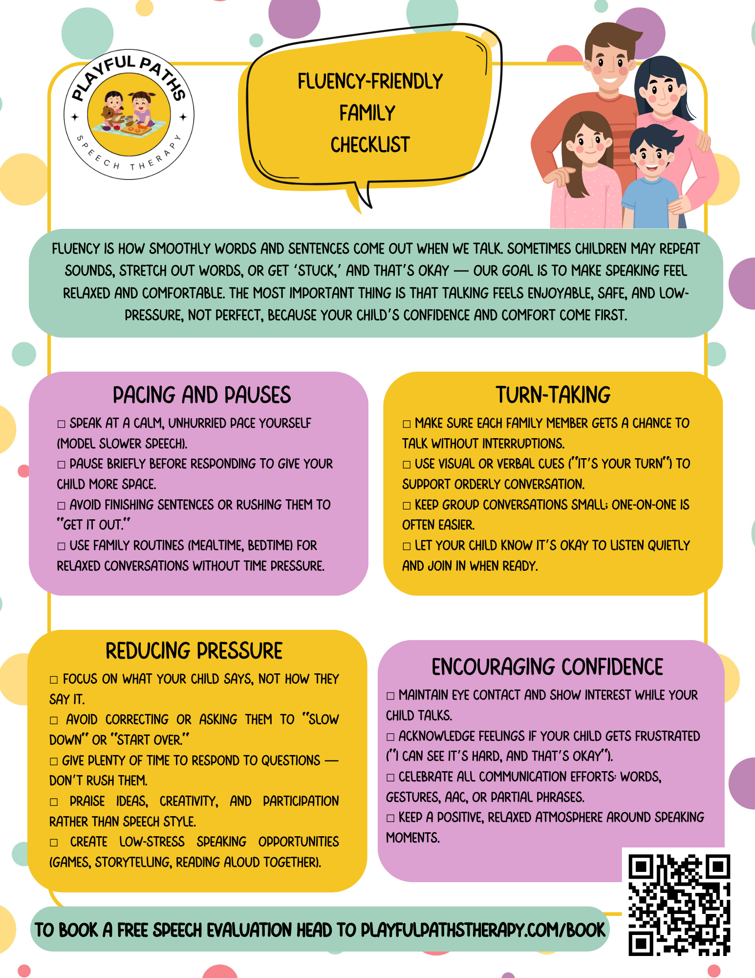 Playful Paths Speech Therapy Fluency Friendly Family Checklists In Categories