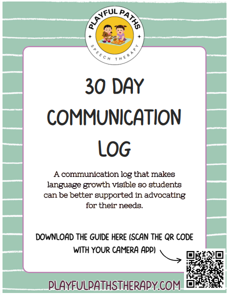 30 Day communication Log Free Speech Therapy Parent Resource for Children and Teenagers Cover Page