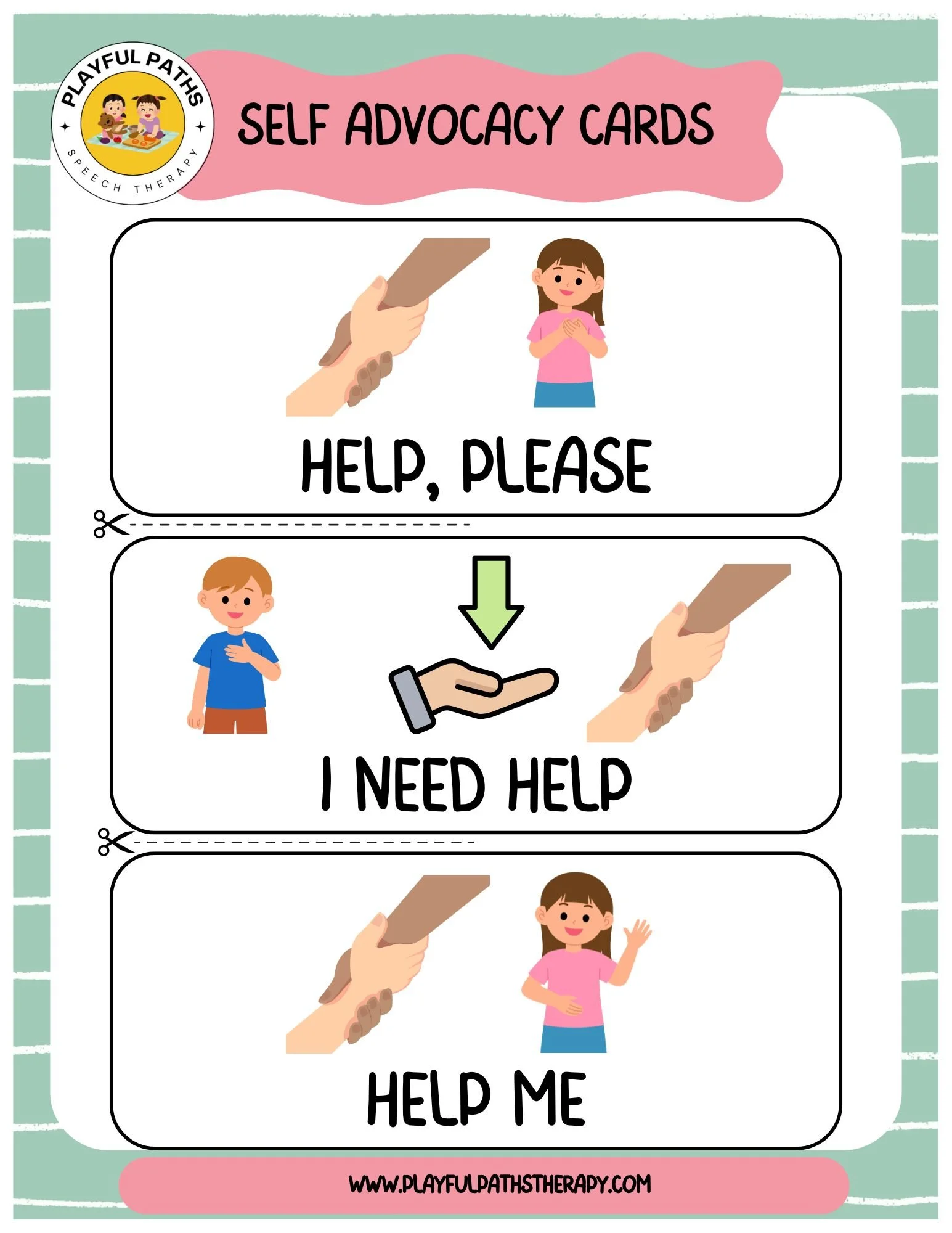 Playful Paths Speech Therapy Free Resource for parents Teen self advocacy cards information page