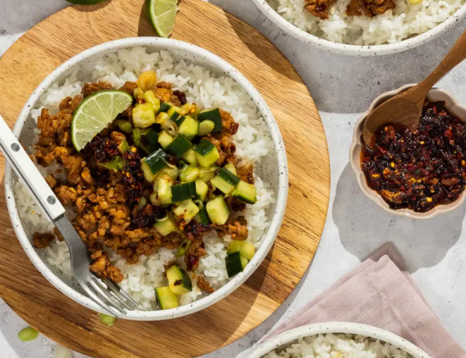 Chili Crunch Ground Chicken Bowls