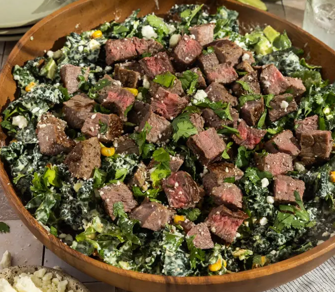 Steak, Avocado, and Corn Kale Salad 