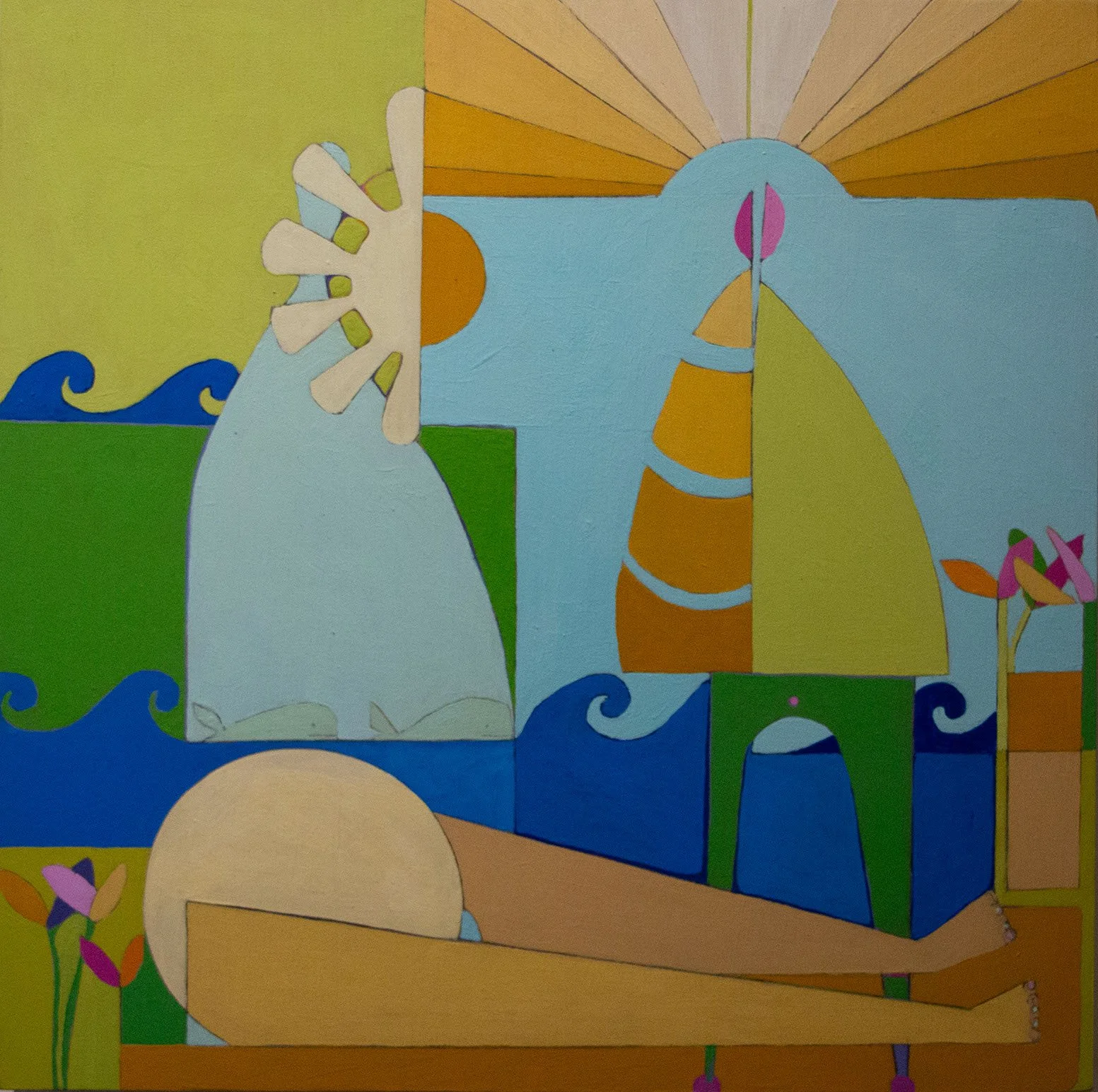   A Day at the Beach   
Amy Schachter 
Acrylic Paint and Graphite on Wood Panel 
$400