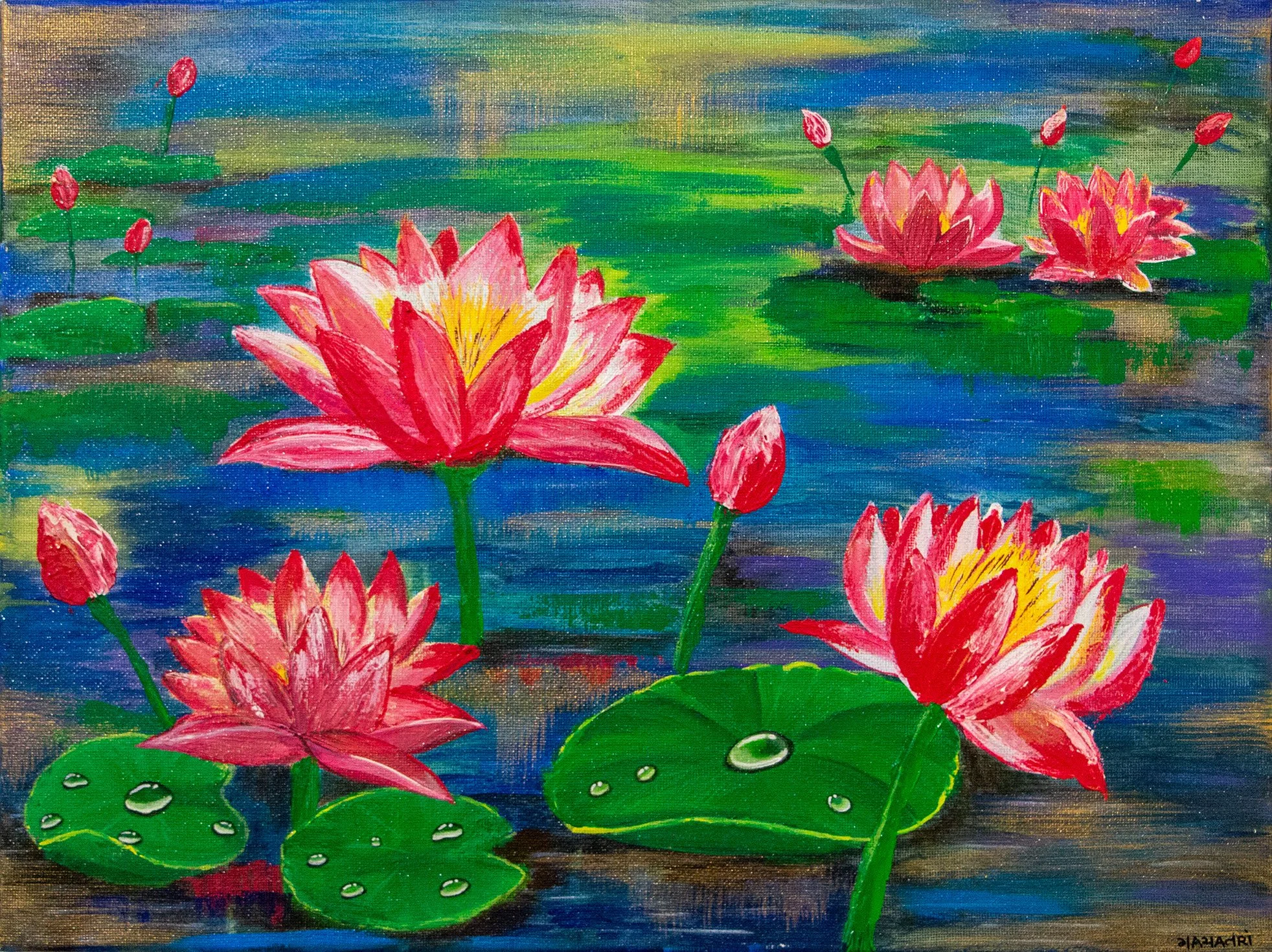   Luminous Lilies at Dusk   
Gayatri Radhakrishnan 
Acrylic Painting 
$280